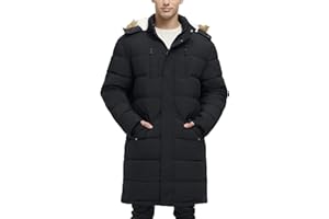 Rejork Men's Extra Long Fleece Puffer Jacket Outerwear Winter Coats Hooded Parka Warm Water-resistant Cold Weather