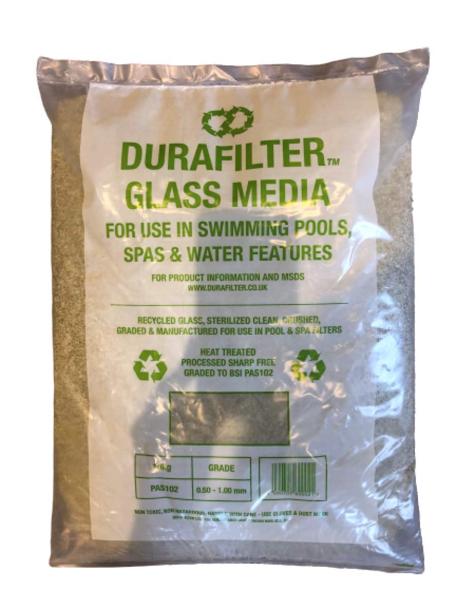Durafilter Sustainable Pool Filter Sand Replacement Glass Media. 10 KG Bag of 0.5-1.00 mm Fine Grade 1. Perfect for Smaller Swimming Pool Filters.