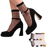 SHRFLASH 5 Pairs Sheer Ankle Socks for Women, Polka Dot Lace Mesh See Through Transparent Nylon Footies, Summer Thin Glass Socks
