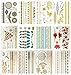 12 Premium Sheets - Metallic Flash Temporary Tattoos - Gold and Silver Bling Temporary Waterproof Tatoo,botanical Temporary Tattoo Custom Temporary Tattoos for Kids (1 Pack, Series 15)