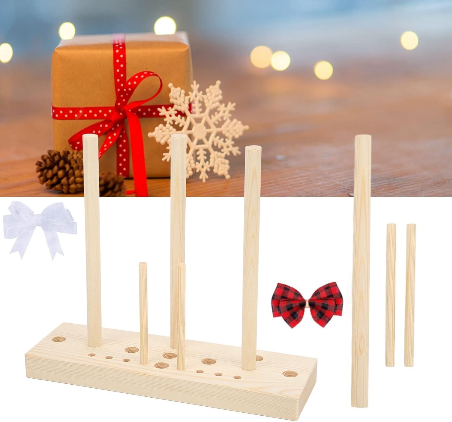 Wooden Ribbon Bow Maker Diy Bow Maker for Ribbon, Wooden Bow Maker Adjustable Bow Making Tool, Bowmaker Tool Multi Size Craft Bow Maker with Wooden Board Sticks for Wreaths,gift Bows, Corsages