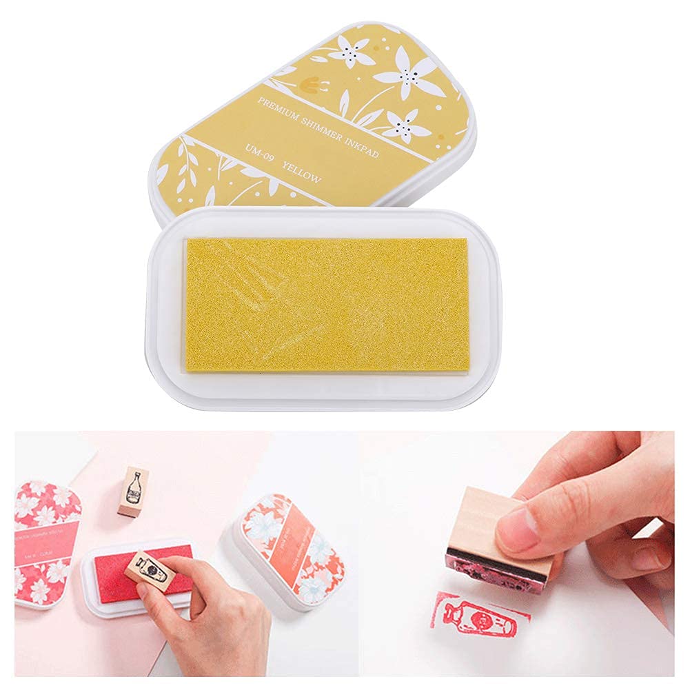 Ink Pads High Capacity Metal Color DIY Hand Stamping Ink Craft for DIY Coloring Stamps Book Paper Wood Fabric(Flash Yellow) Office Supplies