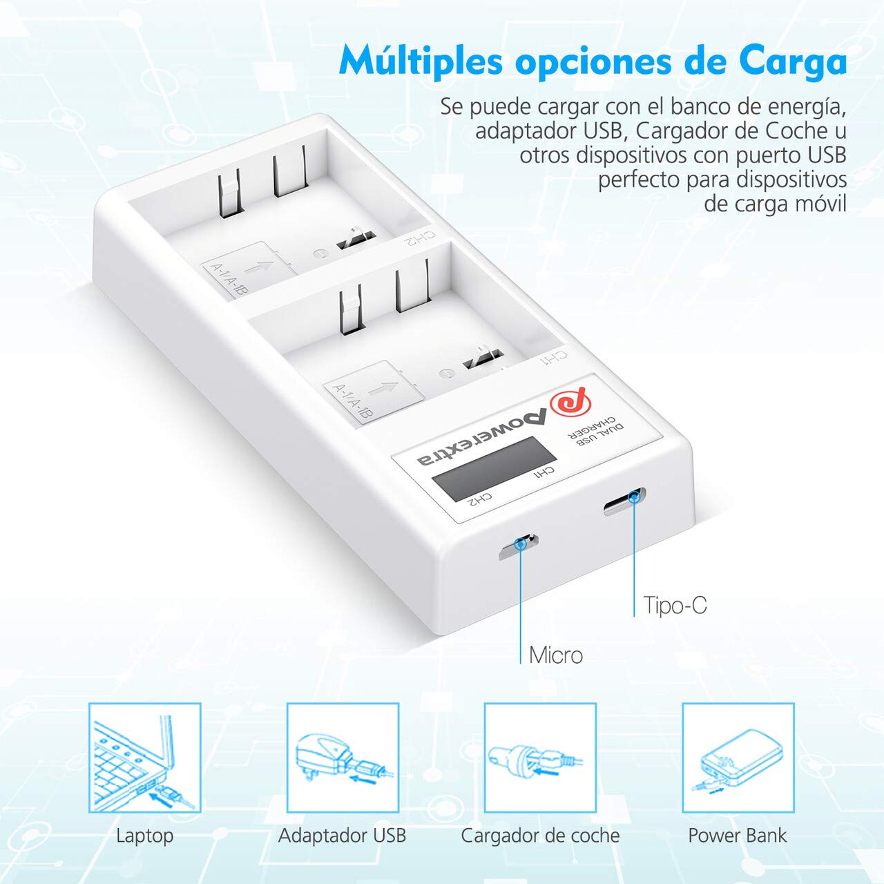Powerextra Estación de Cargador de Batería Arlo, Cargador de Batería Dual con Adaptador para Arlo Pro, Arlo Pro 2, Arlo GO Cámara de Seguridad Arlo Light