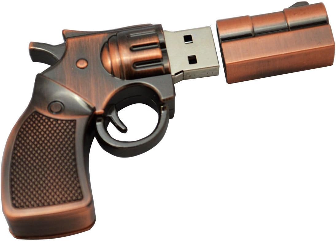 Shooo 16GB Metal Revolver Pistol Gun Shape USB Flash Drive Pen Drive Memory Stick(Copper)