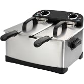 4 L / 4.2 Qt Stainless Steel Double Electric Deep Fryer 1800 W - 2 Drip-Hook Baskets - Dual Temperature Control - Vented Lids - Odor Filter by TheDisplayGuys
