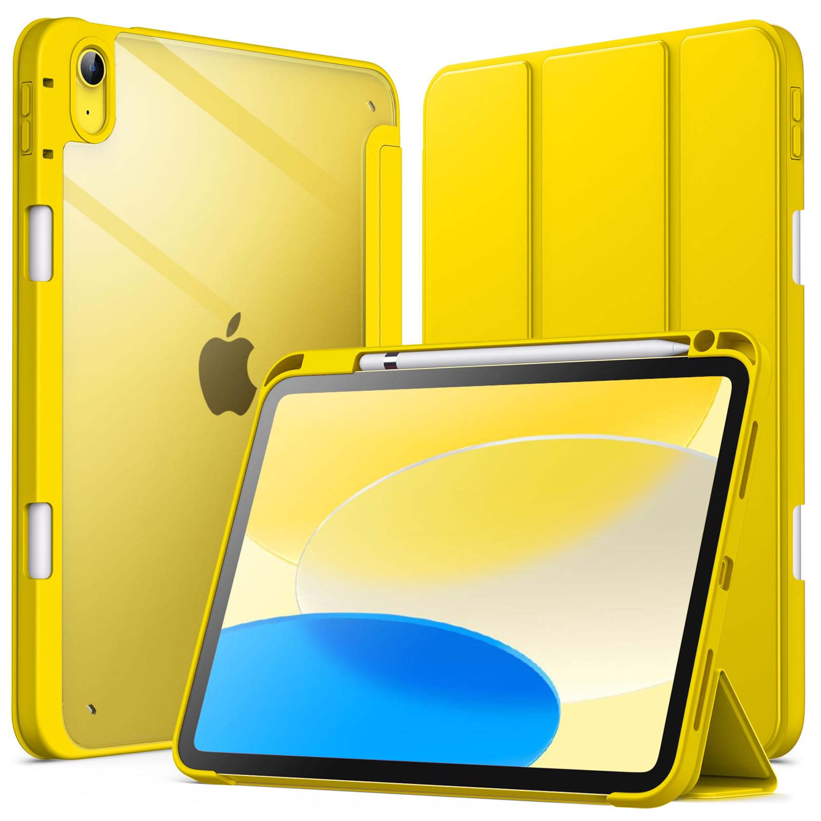 JETech Case for iPad (A16) 11th/10th Generation (2025/2022) with Pencil Holder, Clear Transparent Back Shell Slim Stand Shockproof Tablet Cover, Auto Wake/Sleep (Yellow) — image 1