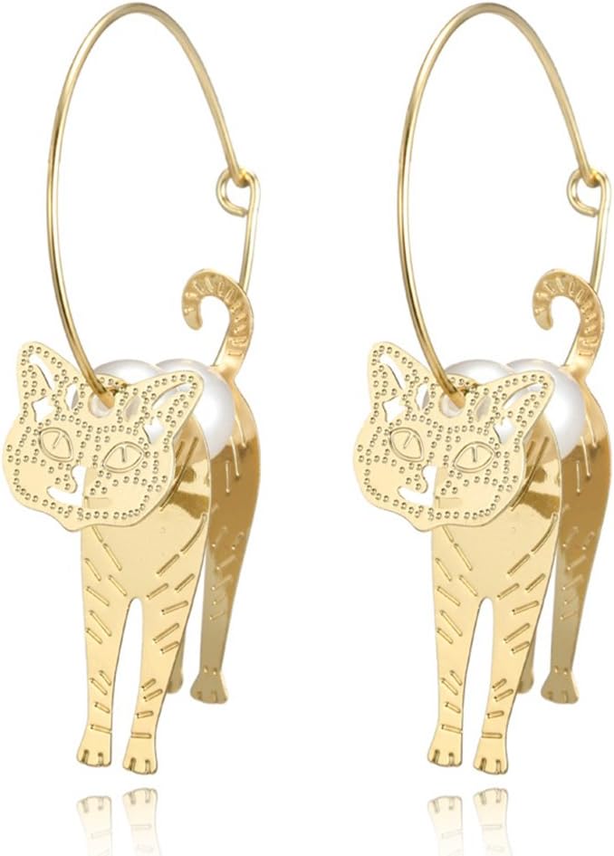 quanjucheer Luxury Large Hoop Imitation Pearl Hollow Cat Earrings Women Statement Jewelry Dress Accessory