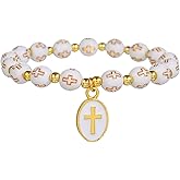 Lavaarite Cross Bracelet Christian Religious Jewelry for Men Adjustable Link Chain with Cross Beaded Bracelets for Mom Dad Her Him Birthday Valentines Graduation Christmas Confirmation