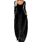 Akivide Womens Elegant Modest Long Sleeve Velvet Maxi Dress with Pocket for Holiday Party Evening
