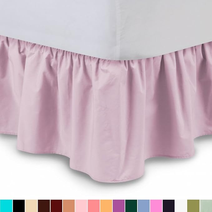 Ruffled Bedskirt (Full, Pink) 18 Inch Bed Skirt with