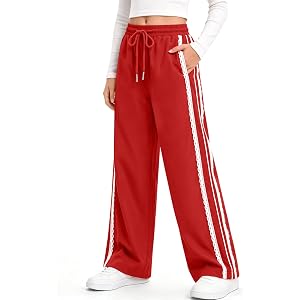 IIMMER Girls Baggy Lace Trim Track Pants Hip Hop Dance Wide Leg Sweatpants | Size 6-14Y Striped Design, Drawstring Waist, Sid