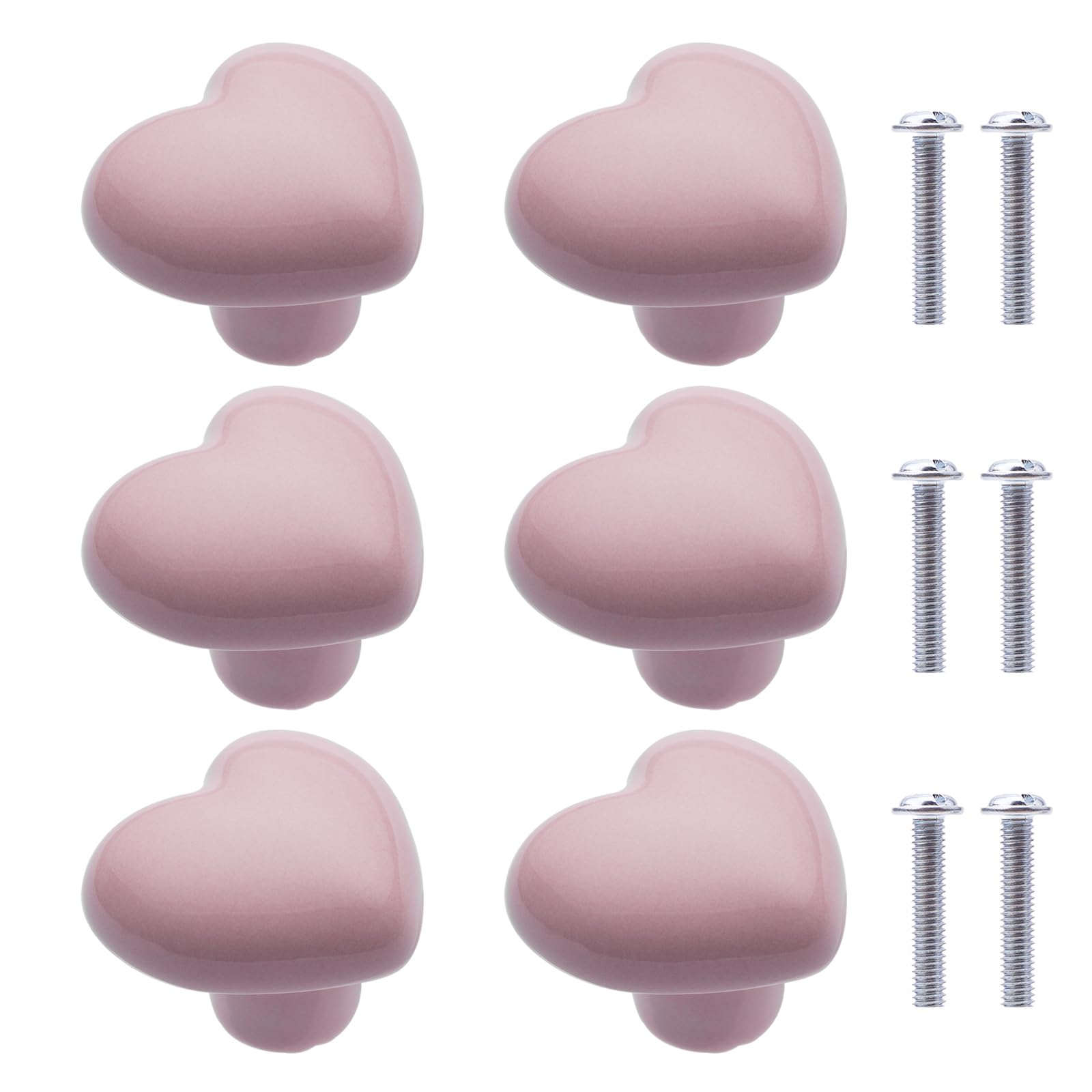 NAKUPENDA 6Pcs Furniture Ceramic Knobs Heart Shape Ceramic Cupboard Drawer Knobs Ceramic Handles with Screws for Children's Room Kitchen Cupboards Bookshelf (Light Pink) — image 1