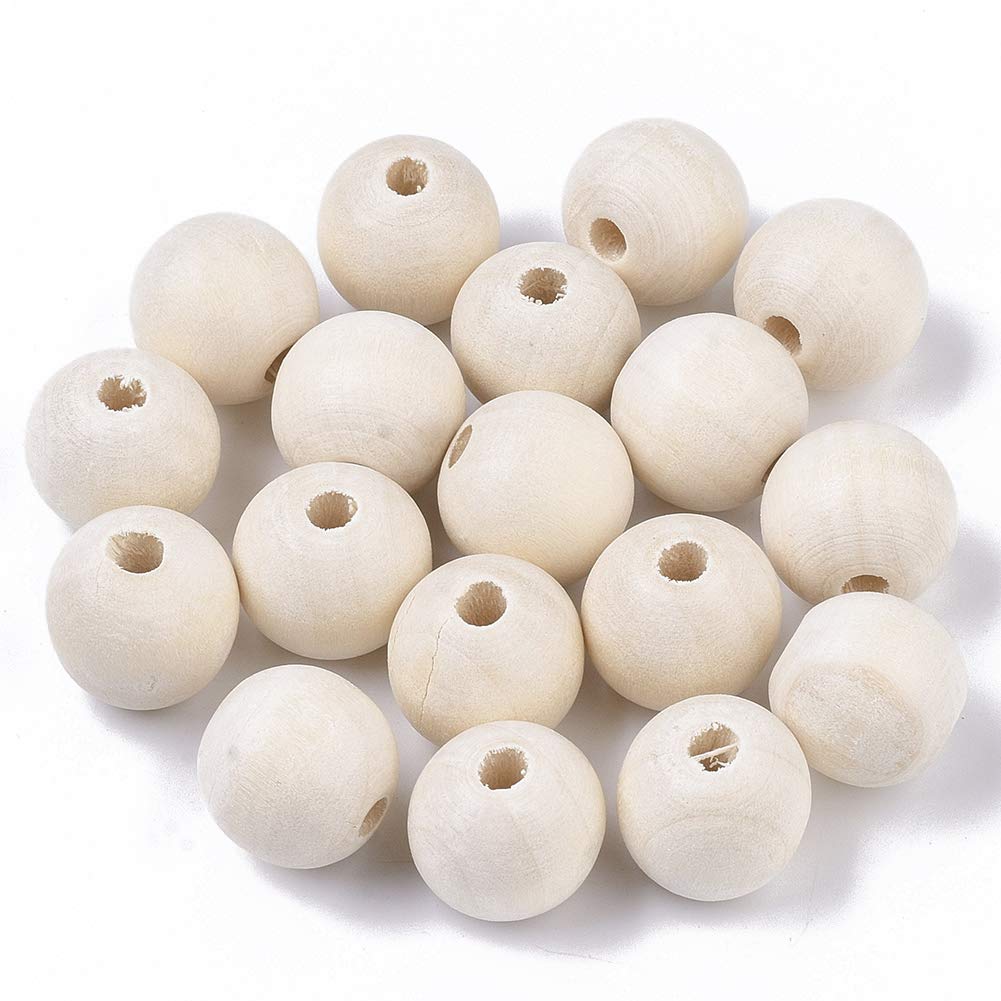 Beadthoven 16mm Natural Unfinished Wooden Beads 50pcs Rondelle Ball Wood Loose Beads Spacer for DIY Crafts Handmade Decor Jewellery Making, Hole:3mm