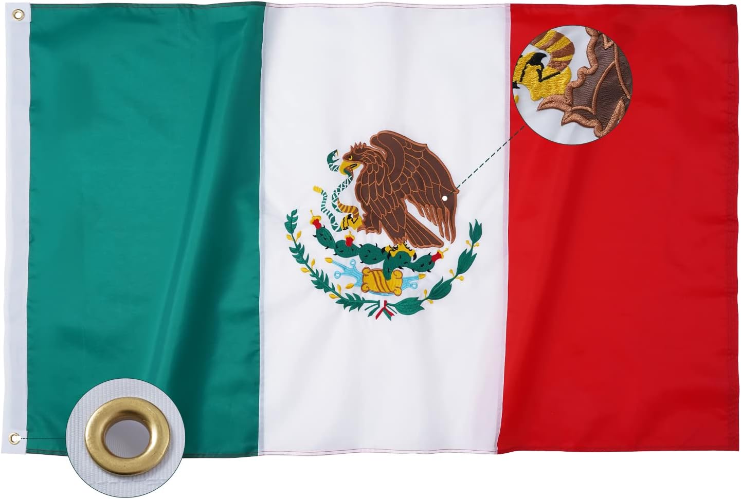Flags - Bradford Mexican Flag 3x5 Outdoor, Embroidered MX Mexico Flag Heavy Duty Double Sided, Vivid Color Mexican Flag for Outsides Home Decoration