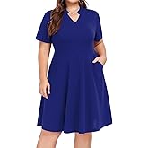 Mokayee Womens Plus Size Dresses Summer V Neck Casual Semi Formal Knee Length Church Wedding Guest Dresses with Pocktes