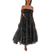 Zepumen Sparkly Starry Tulle Prom Dress A Line Long Gloves Formal Evening Party Gown