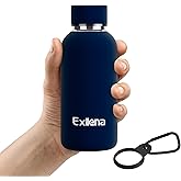 Exllena Small Water Bottle 12oz with Clip, Double Wall Stainless Steel Vacuum Small Insulated Water Bottle Keeps Drinks Cold 24 Hrs/Hot 12 Hrs for Kids Handbag School BPA Free (Navy Blue)