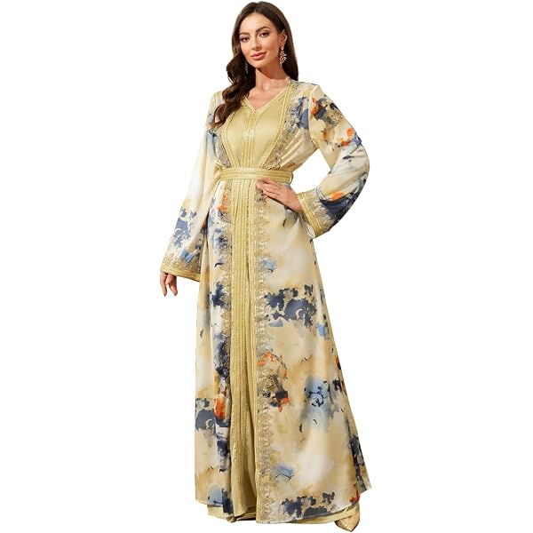 Amazon.com: Abaowedding Elegant Black Muslim Robe, Gold Embroidered Trim,  Long Sleeve Maxi Dress (A-Black, XS) : Clothing, Shoes & Jewelry