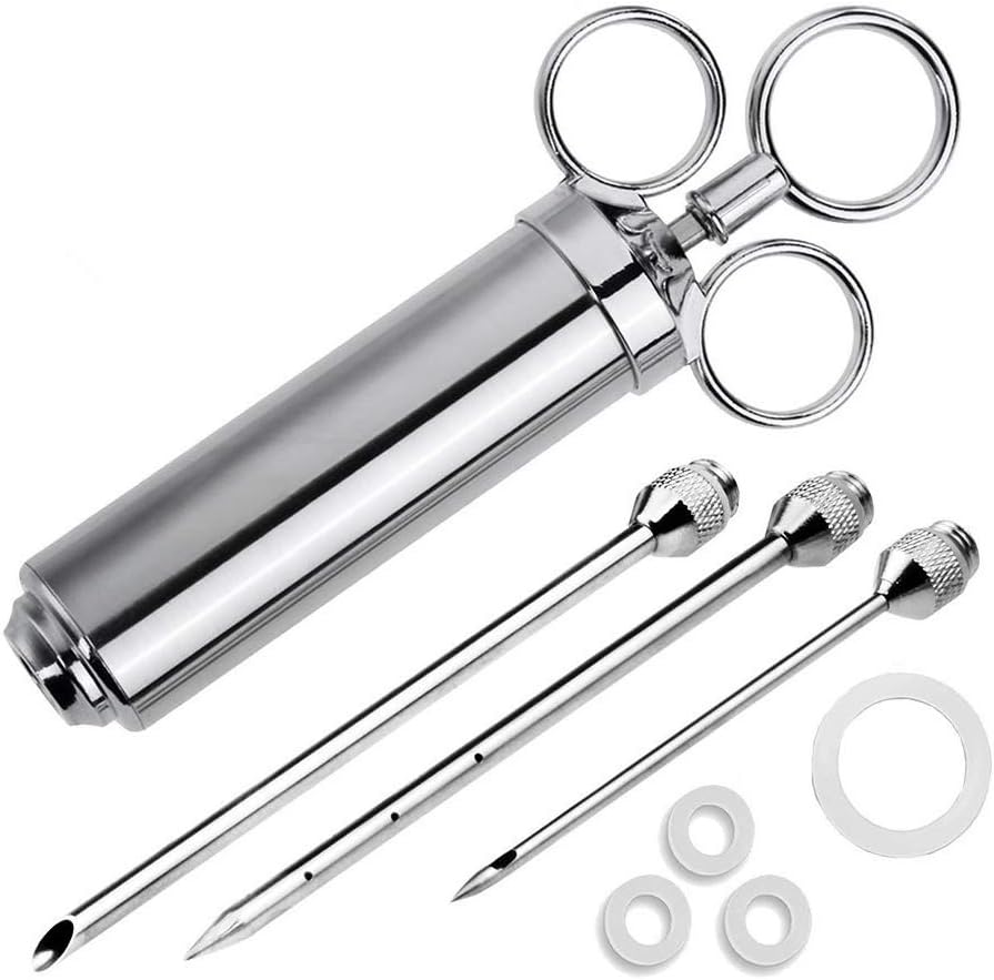 Marinade Injector-Meat Injector Kit. 3 Needles for Great Tasting Food. Top Food Grade Stainless Steel. Gift Boxed Set and e-recipes download book