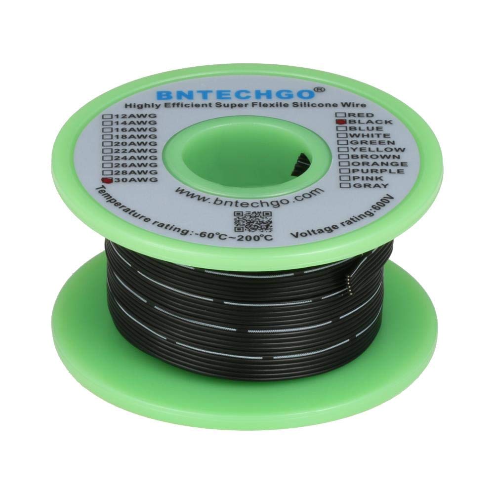 BNTECHGO 30 Gauge Silicone Ribbon Cable Copper Wire 6P Flat Cable 30 AWG Flexible Soft Silicone Rubber Parallel Wire Stranded Tinned Copper Wire 6 Pin Black 25 ft