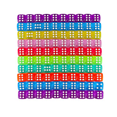 KISSBUTY 100 Pcs Translucent Colors 6-Sided Games Dice Set, 14 mm Round Corner Dice for Playing Games, Like Board Games, Dice Games, Party Favors, Gifts