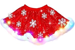 Nicute Light up Christmas Skirt with Snowflake LED Red Santa Belly Skirt Glow Xmas Sequin Skirts for Women