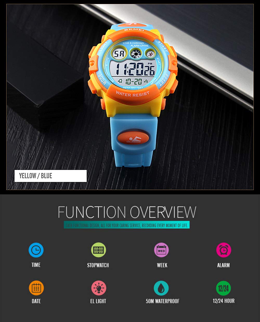 Tonnier Watch Kids Sports Watch Multi Function Digital Watches Colorful LED Display Waterproof Wristwatches for Children with PU Band