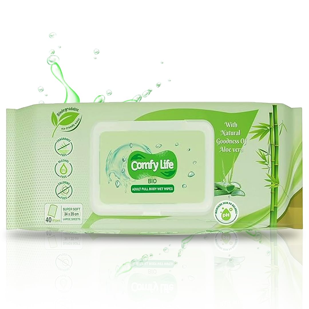Comfy Life Biodegradable Adult Full Body Wet Wipes Large Luxury Eco-Friendly Fresh-Feel Rinse-Free Fragrance-Free Bed Bath Intimate-Care Soft Sheets (1 Pack (40 Wipes))