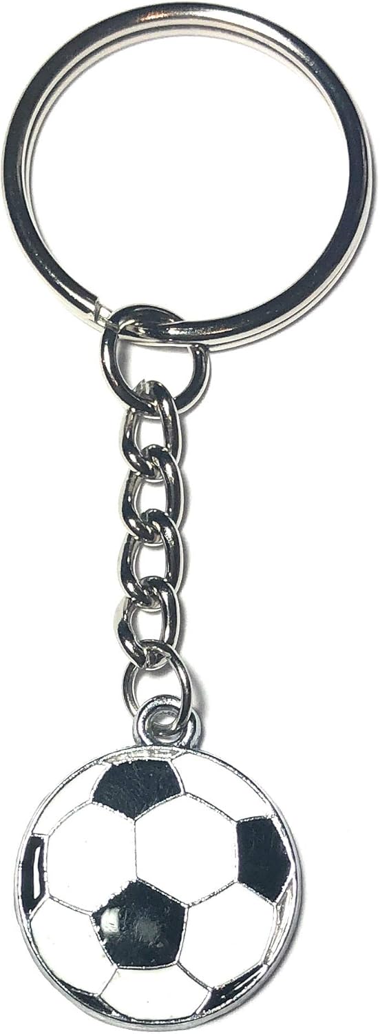 FizzyButton Gifts Football Keyring Key Ring with Enamel Charm and Silver Tone Keychain, White