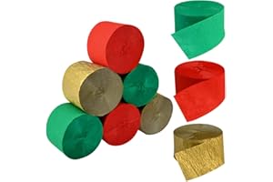 Crepe Paper Streamers for Christmas, jiebor 738 Ft Red Green Gold Crepe Paper Roll Christmas Party Room Wall Decor, 9 Rolls
