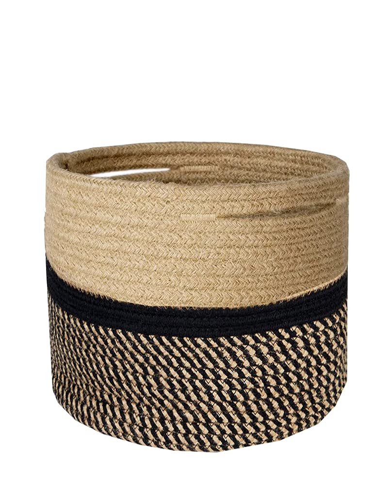 Jute Rope Woven Plant Basket - 28 cm/11 Inch – Mother’s Day Gift – Beige & Black Multipurpose Wicker Storage Basket for Home Decor, Indoor Plants, Laundry & New Home Gifts – Perfect for Plant Lovers