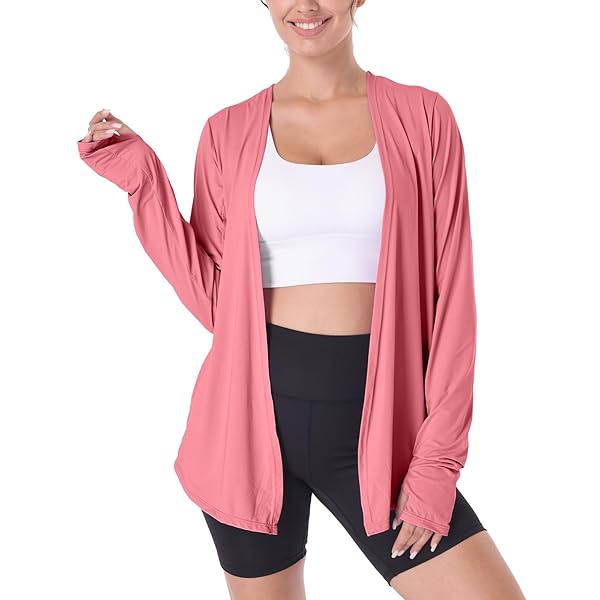 WOMENS LIGHTWEIGHT SUMMER CARDIGAN RASH GUARD UPF 50+ LONG SLEEVE UV SPF COOL SHIRT WITH POCKETS THUMB HOLE