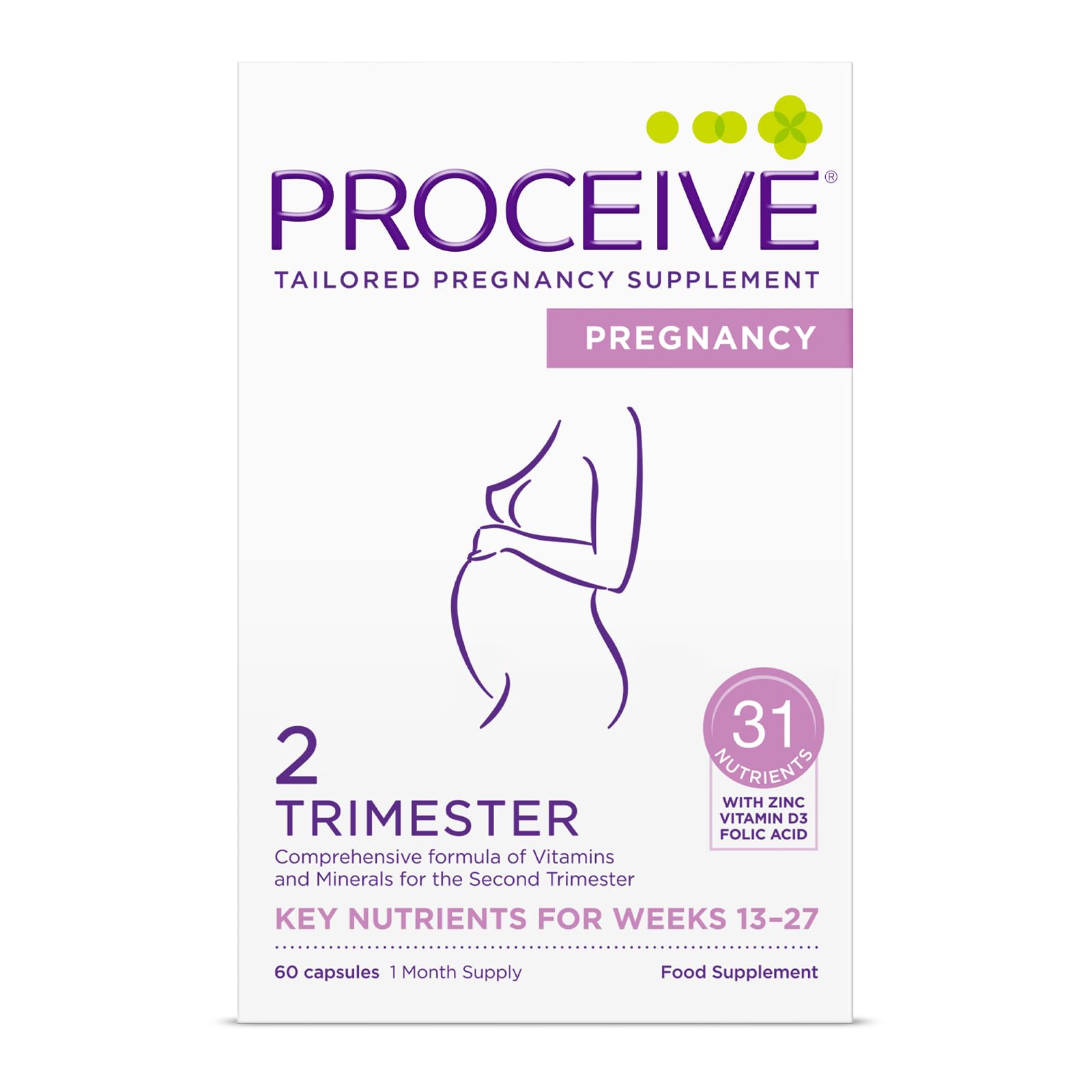 Proceive® Pregnancy Trimester 2 (13-27 Weeks) Vitamin & Mineral Supplements 60 Capsules - Vegan