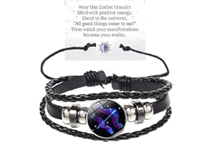 bike8 Zodiac Signs Spirit Bracelet Multilayer Adjustable 12 Constellation Black Leather Bracelet Handmade Woven Zodiac Sign Wrap Bracelet Birthday Jewelry Gifts for Women Men