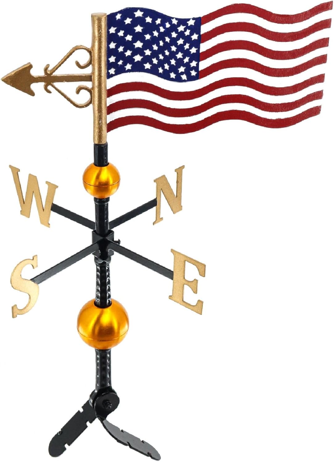 Weathervanes - Montague Metal Products - Deluxe American Flag Weathervane - Patriotic Flag - Roof Mount Included - Easy to Install - United States of America Flag Wind Vane - UV Powdercoated Cast Aluminum