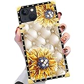 Yuning419 Compatible with iPhone 15 Plus Case,Luxury Soft TPU & Hard PC Back for Girls Women,Shockproof Protective Phone Cover for iPhone 15 Plus,Diamond Sunflower
