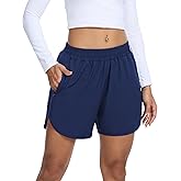 SILKWORLD Women's Running Shorts Hight Waist 5" Summer Athletic Gym Workout Fashion Short with Liner and Zipper Pockets
