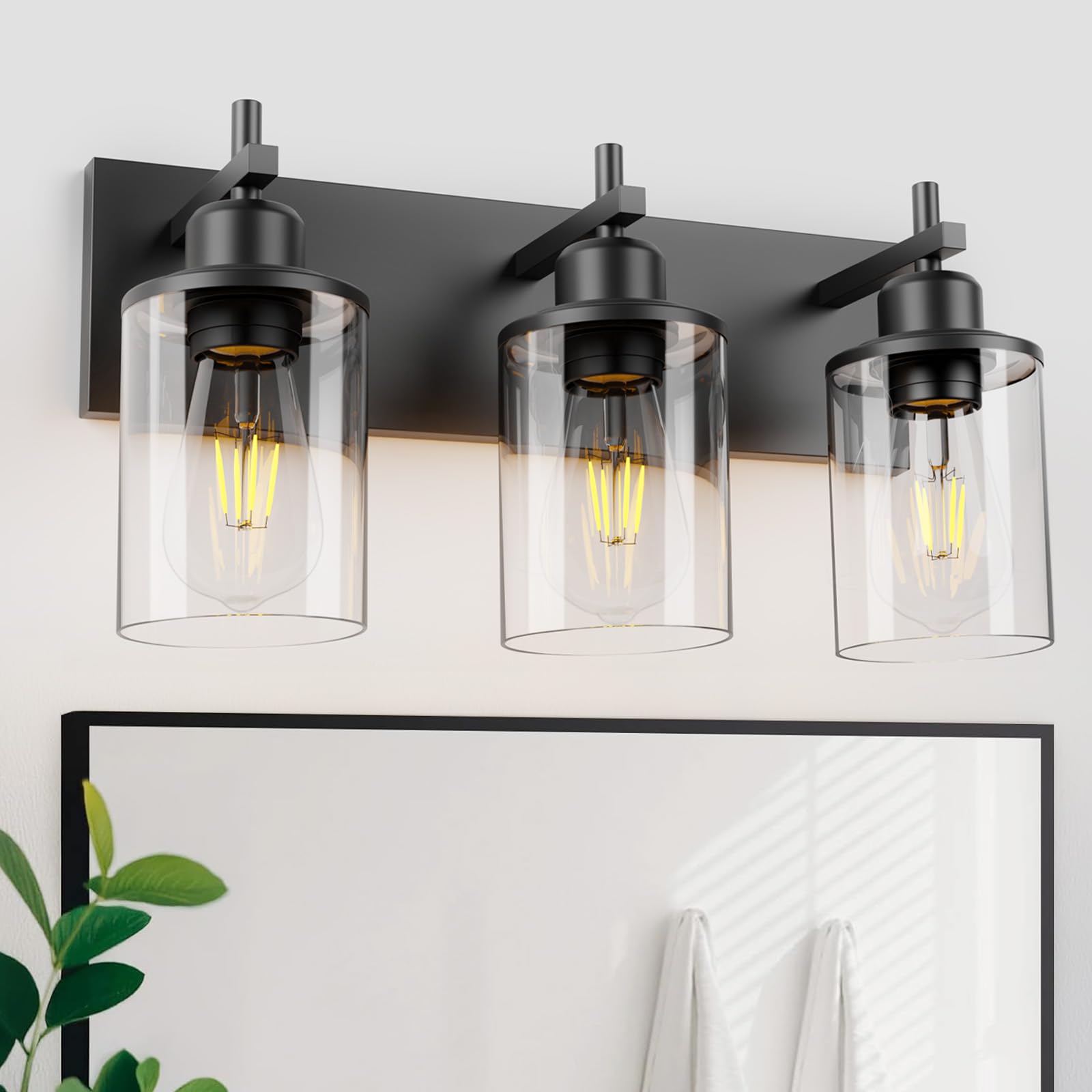 Photo 1 of Lanhall 3-Light Black Bathroom Light Fixture Over Mirror Modern Farmhouse Bathroom Vanity Light Vintage Wall Lighting with Clear Glass Shade for Bathroom, Bedroom, Hallway, Cabinet