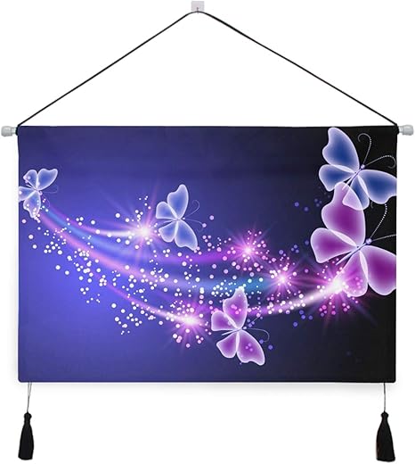 Amazon Co Jp Bohomonos 装飾 ベビールーム タペストリー ネオン抽象的な紫支店蝶のイラスト インテリア 壁掛け写真 ポスター 絵画 掛けるおしゃれな部屋飾り絵 巻物 壁 モダンアート ホーム キッチン