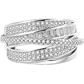 ENDLESSNESS & ETERNITY Multi-layer Crisscrossed Half Eternity Simulated Diamond Wedding Band Ring 14K Gold Plated Stackable Anniversary Ring