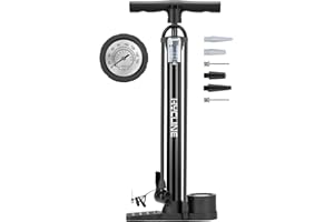 Hycline Bike Pump with Gauge: 160 PSI Bicycle Floor Pump - High Pressure Air Pumps with Schrader & Presta Valve for Road MTB Tires, Balls, Inflatables