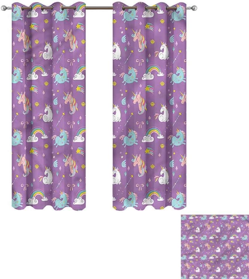 Cash Hoover Grommet Curtains Magical,Unicorn Rainbows Baby,Wide Blackout Curtains, Keep Warm Draperies,1 Pair 50" Wx96 L,2 Panels
