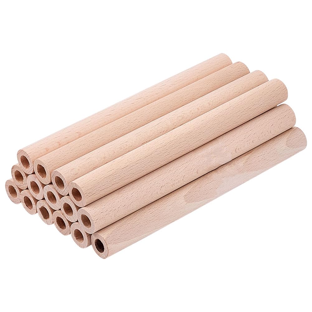 OLYCRAFT 20Pcs 15x1.5cm Hollow Wood Sticks Round Wooden Dowel Rods with 8mm Hole Unfinished Beech Wood Rods Natural Wood Round Rods Wood Sticks for DIY Crafts Arts Projects