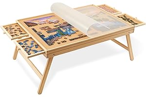 Jumbl 1000-Piece Puzzle Table with Drawers, Foldable Legs & Cover | Wooden Jigsaw Puzzle Board with Legs for Adults & Kids | Built to Last
