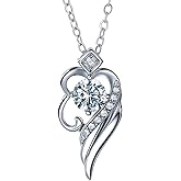 Hugsigx Angel's Wing 0.5ct D Moissanite Necklace for Women,925 Sterling Silver Plated White Gold Jewelry Gift for Mom Wife Girlfriend & Daily Wear