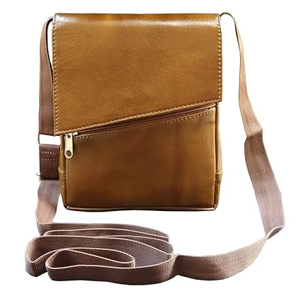 ABYS Genuine Leather Tan Unisex Neck Pouch||Messenger Bag||Passport Holder||Sling Bag with Adjustable Strap