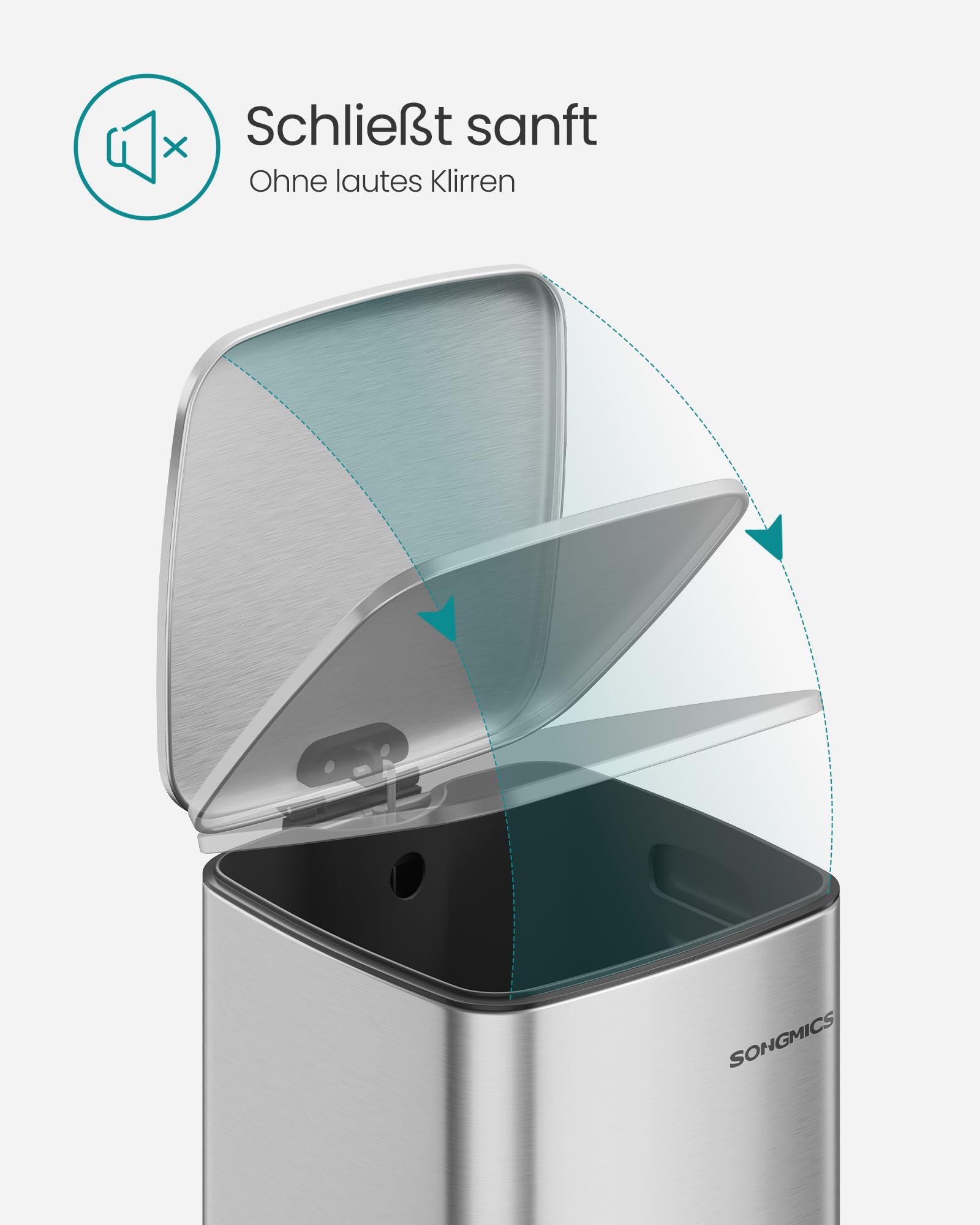 SONGMICS Mülleimer Küche, 30 Liter Abfalleimer, Tretmülleimer, Stahl, mit Inneneimer, Softclose, Offenhaltefunktion, metallicsilber LTB593E01 6