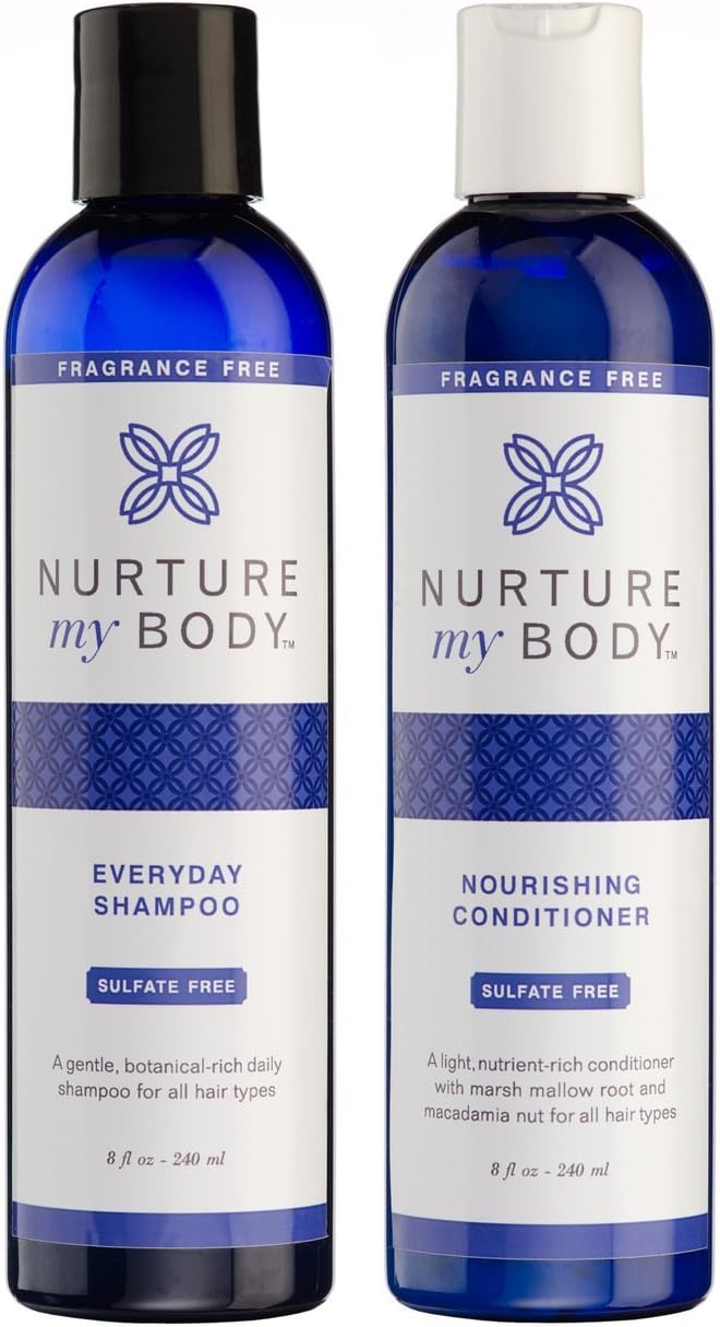 Nurture My Body All-Natural Everyday Shampoo & Conditioner, Fragrance Free, 8 fl oz. each - Certified Organic Ingredients