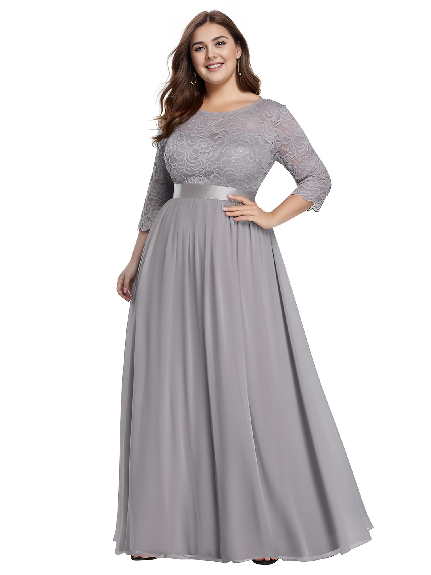 Ever-Pretty Women's Formal Dresses for Curvy Women A-Line Long Sleeves