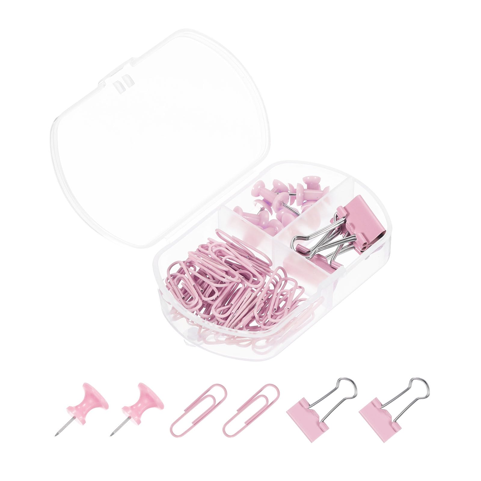 PATIKIL Metal Binder Clips Set, Small Durable Push Pins and Clips Office Supplies for Assorted File Documents Desktop Decor Outdoor Hanging, Pink